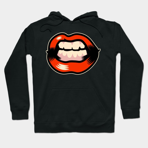 Grrr Red Lips and Teeth Hoodie by InkyArt